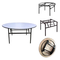 Tables de salle de banquet à prix d'usine avec pieds en métal noir, table de banquet en contreplaqué PVC, table pliante de banquet