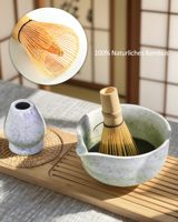 Ensemble de fouets à matcha en porcelaine de qualité alimentaire, design moderne et luxueux, durable, 7 pièces, ensemble de thé, sac en rotin fait main, pot en céramique Fujian, bambou