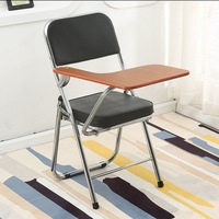 Chaise pliante empilable moderne portable en métal chromé pour bureau/conférence/réunion scolaire avec support de tablette à main droite