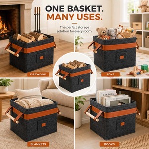 Panier de rangement multifonctionnel écologique en feutre polyester composite, panier carré <span class=keywords><strong>pour</strong></span> bûches de cheminée, vente en gros - Product Image 4