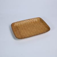 Groothandel 100% natuurlijke handgeweven bamboe dienblad met aangepast logo, decoratief serveerplateau, vierkant, ondiep fruitplateau, badkamertafelgerei