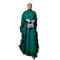 Luxe dames islamitische gebedsjurk met hoge kraag en veren, op maat gemaakt, lage minimale bestelhoeveelheid, Eid Ramadan.