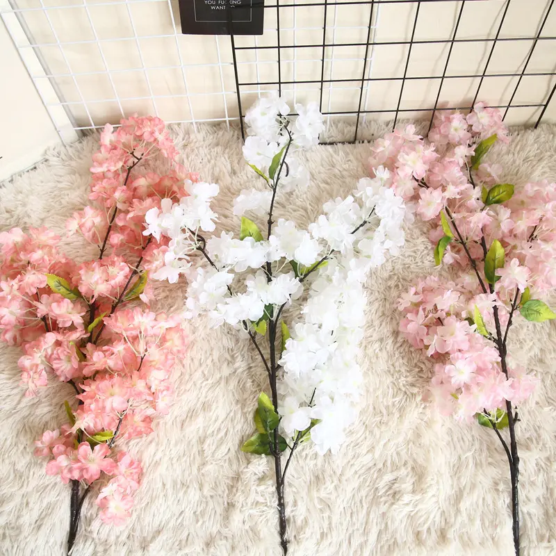 K-0538 seda flor de cerejeira flores artificiais ramo de flor de cerejeira para decoração de jardim de casa de casamento
