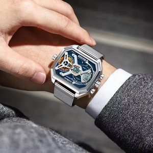 POEDAGAR Montre de sport à quartz de luxe pour hommes 47mm Semaine Affichage LED Étanche en <span class=keywords><strong>acier</strong></span> inoxydable Maille Horloge électronique pour hommes E106 - Product Image 5