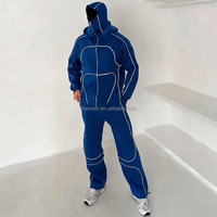 Ensemble de survêtement unisexe réfléchissant streetwear, coupe ample et oversize, avec pantalon de survêtement sport épais et sweat à capuche double avec cagoule de ski
