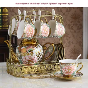 Juego <span class=keywords><strong>de</strong></span> café y té <span class=keywords><strong>de</strong></span> flores creativas minimalistas <span class=keywords><strong>de</strong></span> porcelana ecológica con borde dorado Guangdong vida diaria uso doméstico - Product Image 5