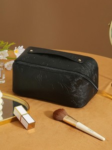 Neceser Retro en relieve de cuero PU de gran capacidad, accesorios de viaje, Neceser de maquillaje portátil, neceser Vintage - Product Image 4
