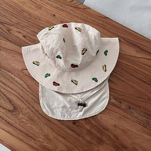 قبعة شمس سريعة الجفاف للحماية من الشمس، قبعات صيفية للشاطئ واللعب، قبعة دلو للأطفال مع تطريز حيوانات وغطاء للرقبة - Product Image 5