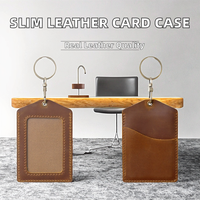 Dompet Kartu Kredit Minimalis Tipis Kulit Asli dengan Ritsleting, Tempat Kartu Vintage untuk Saku Depan