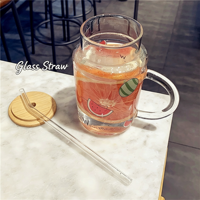 Cartoon Fruit Decal 401-500ml Glazen Tumbler met Handvat, Bamboe Deksel en Rietje, Water-Sap-Melk Beker/Mok voor Feestjes en Terug naar School