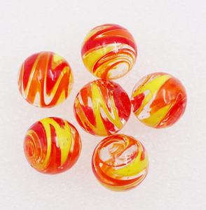 16mm rond fait à la main cristal verre corps jouet boule avec deux tons Orange et jaune tourbillon feu nuageux verre billes en gros - Product Image 6