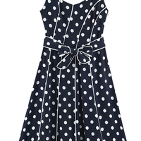 Robe midi à bretelles à pois pour femme, style vintage, décontractée, écologique, polyvalente, été/printemps/automne, avec ceinture 7325122