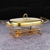 Nouveau Réchaud de Buffet Commercial de Luxe en Verre Doré à Double Compartiment, Capacité 3L, Chauffé à l'Alcool, avec Support en Fer pour Aliments de Buffet