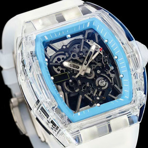 Montre mécanique pour homme, style élégant de designer classique, boîtier transparent en cristal bleu clair, aiguilles lumineuses, résistante à l'eau - Product Image 2