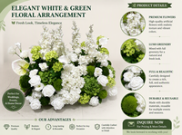 Arrangement floral de luxe vert et blanc pour mariage, fleurs artificielles vertes, boule de fleurs de lys blancs pour décoration de mariage