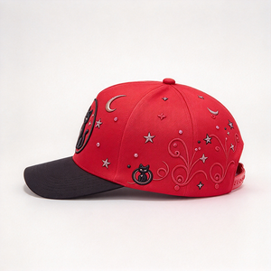 Gorra de Béisbol de 5 Paneles de Perfil Alto de Algodón Sarga con Bordado 3D en Relieve Negra para Decoración de Diamantes de Imitación de Estrellas, Lunas y Celestiales al por Mayor - Product Image 5