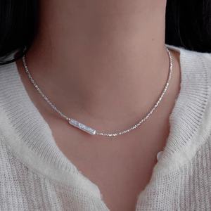 Collar de Plata Pura de Alta Gama para Mujer, Forma Geométrica, Perlas de Agua Dulce, Barras de Plata Trituradas, Pequeño Tael, Alta Calidad - Product Image 1