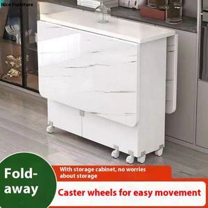 <span class=keywords><strong>Table</strong></span> à manger pliable avec étagère de rangement et roues <span class=keywords><strong>Table</strong></span> de cuisine moderne avec dessus en marbre pour une utilisation en appartement de petit espace - Product Image 6