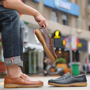 Mocassins pour hommes en cuir véritable, bout rond, à enfiler, semelle extérieure en caoutchouc respirant, semelle intermédiaire en EVA, chaussures décontractées - Product Image 4