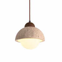 Lampe suspendue LED à tête unique en pierre de grotte jaune style Wabi-sabi, 4000K, forme dôme couleur crème, RA90 CRI, pour chambre à coucher et chevet