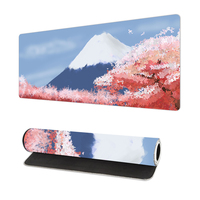 Alfombrilla de Ratón Grande para Juegos con Estampado Personalizado de Montañas Japonesas y Flores de Cerezo, Alfombrilla de Escritorio Impermeable, Alfombrilla de Teclado para Computadora con Base de Goma