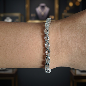 Bracelet chaîne tennis en argent sterling 925 avec aquamarine ovale 6x4mm sertie griffes, élégant cadeau pierre de naissance bleue pour anniversaire - Product Image 6