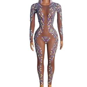 <span class=keywords><strong>Mono</strong></span> Sexy Transparente con Diamantes de Imitación y Purpurina, <span class=keywords><strong>Mono</strong></span> de Malla A LA Moda de <span class=keywords><strong>Talla</strong></span> <span class=keywords><strong>Grande</strong></span>, <span class=keywords><strong>Mono</strong></span> Ajustado con Lentejuelas, Monos de Una Pieza para Mujer - Product Image 1