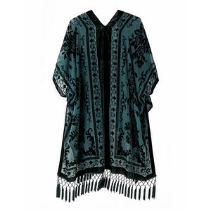 Kimono lungo da donna WeHello in velluto bruciato stile boho con nappe - Cardigan casual - Scialle - Product Image 2
