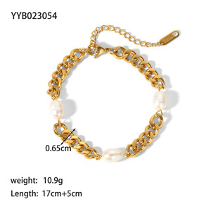 Pulsera <span class=keywords><strong>de</strong></span> Perlas Naturales <span class=keywords><strong>de</strong></span> <span class=keywords><strong>Agua</strong></span> Dulce Chapada en Oro <span class=keywords><strong>de</strong></span> 18K y Acero Inoxidable <span class=keywords><strong>de</strong></span> Lujo <span class=keywords><strong>para</strong></span> Mujer - Product Image 6
