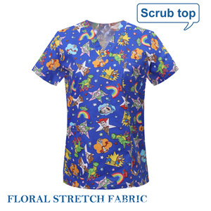 Women's V-Neck <b>Scrub</b> <b>Top</b> 95% Cotton 5% Spandex Elastic Fabric Hospital Uniform Short Sleeve Plus Size - Product Image 5