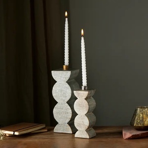 Decorative Wooden Candle Holder 4X4X12 Inch Elegant Centerpiece For Table Decor - Product Image 1