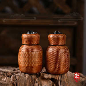 Chinese Style Bamboo Woven Stainless Steel Tumbler Large Capacity Insulated Travel Portable With Lid - Product Image 2