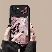 Coque de téléphone en TPU scintillant papillon rose Art pour Apple 16/15/14/13/12/11 haute conception en bambou compatible avec Oppo Infinix Redmi Pro