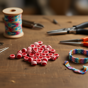 Perline a strisce Ilan 10 mm rosse e bianche per la creazione di gioielli - Product Image 2