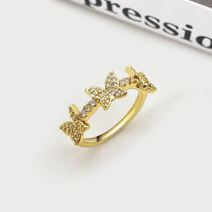 Fashion Trendy 18K <b>Gold</b> Plated Waterproof <b>Cubic</b> <b>Zirconia</b> Butterfly <b>Ring</b> - Product Image 1