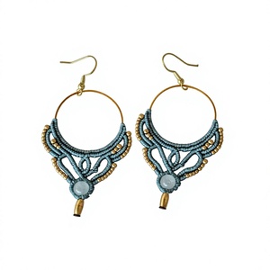 Pendientes Colgantes de Macramé Geométrico con Baño de Oro, Estilo Bohemia para Mujer, con Cuentas de Piedra Natural, Joyería para Uso Diario - Product Image 1