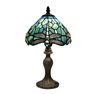 LongHuiJing 8Inch Dome Vintage Tiffany Dragonfly Resin Stained Glass LED Table Iron Base AC Mediterranean Style 2700K Warm White - Product Image 3