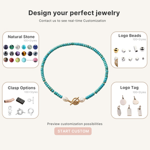 Turquoise Beaded Necklace Pearl Toggle Choker Boho Style Summer Gemstone Minimalist Design Jewelry Necklaces - Product Image 5