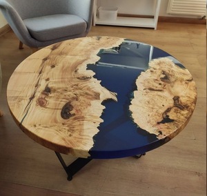 Nuovo Arrivo: Tavolino da Salotto in <span class=keywords><strong>Legno</strong></span> Massello di Noce con <span class=keywords><strong>Resina</strong></span> Epossidica Effetto Oceano Blu - Product Image 3