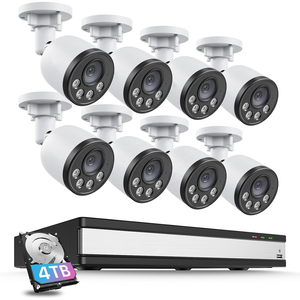 Système de caméra de sécurité IP66 étanche avec 8 caméras PoE 4K 8MP, détection humaine IA, vision nocturne couleur, NVR 4K 16 canaux et disque dur 4 To - Product Image 1