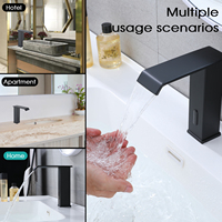 Robinet de salle de bain automatique sans contact à détecteur de mouvement en laiton de haute qualité, infrarouge, mains libres, noir