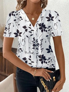 Blusa Casual para <span class=keywords><strong>Mujer</strong></span>, Estampado Abstracto de Rayas, Manga Corta, Cuello en V - Product Image 2