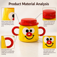 Mug en céramique avec couvercle, visage de dessin animé mignon, double poignée, tasse à expression amusante créative, logo personnalisé OEM, cadeau en gros