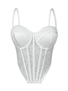 Top Corsetto da Donna Ispirato allo Stile Francese con Contrasto in Pizzo e Rete Floreale, Bustier con Stecche - Product Image 5