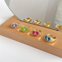 Bijoux Vintage Unique Émail Coloré 12 Con-stellations Zodiaque Double Couche Coeur Réglable Ouvert Doigt Anneau Goutte À Goutte D'huile