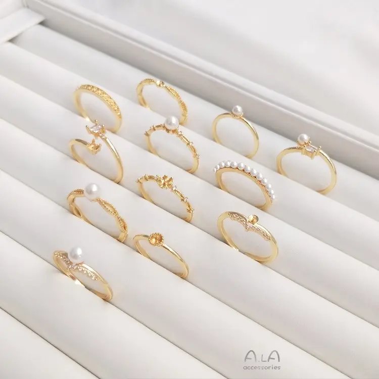 14k 금도금 매우 미세한 진주 반지 홀더 여성 액세서리 돌없이 패션 보석 반지 설정
