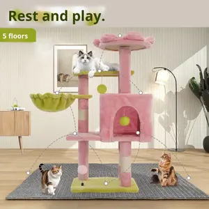 منصة قطط متكاملة على شكل شجرة للتسلق، بتصميم بسيط بلون الماكارون، موفرة للمساحة، مناسبة لجميع الفصول - Product Image 2