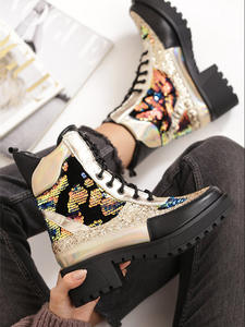 2025 nouveau hiver <span class=keywords><strong>Chic</strong></span> Design mode talons épais femmes <span class=keywords><strong>bottes</strong></span> paillettes plate-forme <span class=keywords><strong>bottes</strong></span> haute rue chaussures - Product Image 2