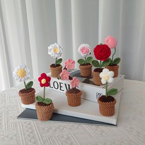 Pequeña Flor Artificial Tejida a Crochet en Maceta, Decoración Creativa, Adorno de Regalo, Bonito - Product Image 5