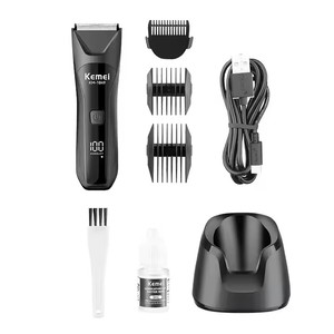 Recortadora de vello corporal eléctrica Kemei Km-1849 para hombres, inalámbrica, segura para la piel, resistente al agua IPX7, con base de carga. - Product Image 5